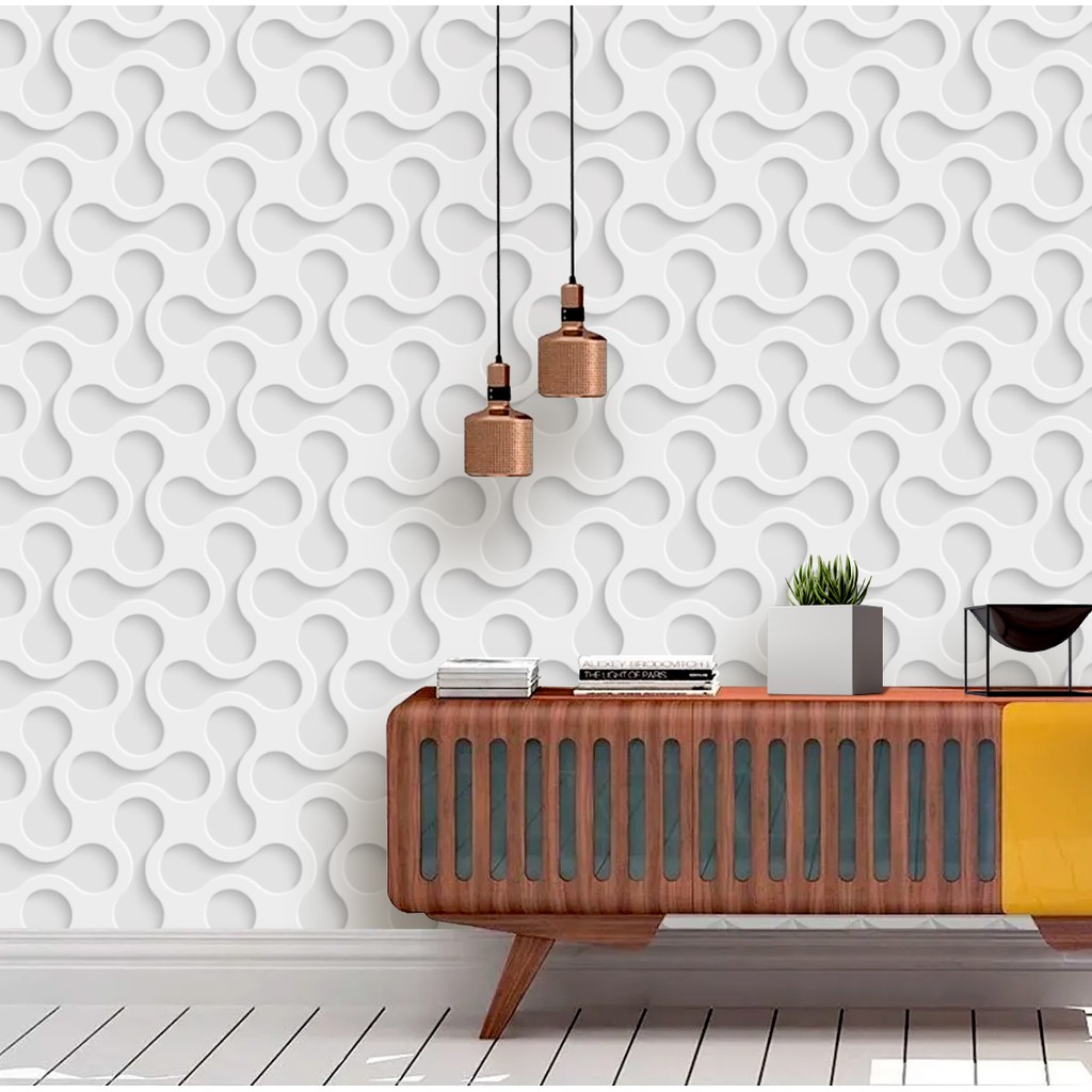 Papel de Parede Adesivo Autocolante 3D Design Geométrico Branco e Cinza da Decoração do Quarto e Sala