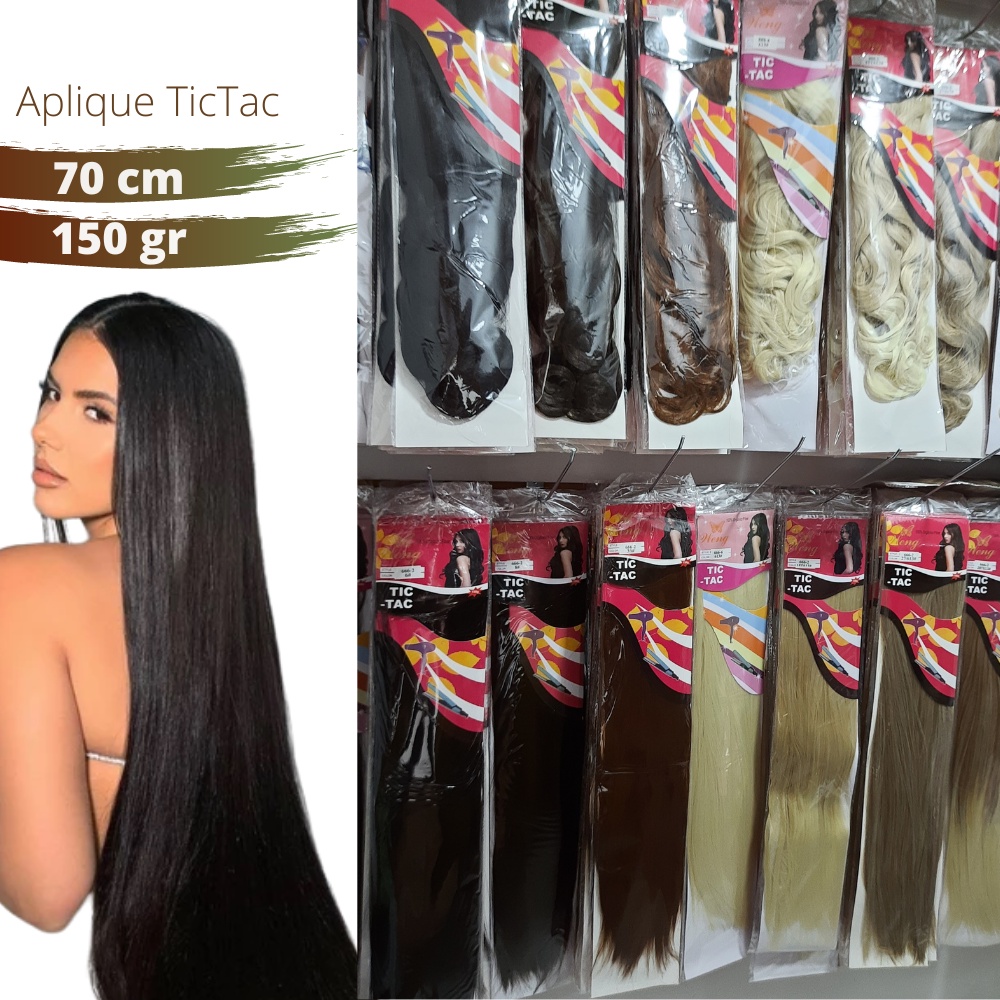 Aplique Tic Tac extensão Alongamento de cabelo Fibra Orgânica Liso
