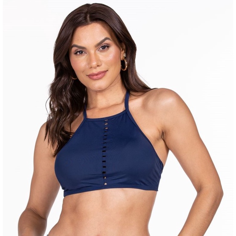 Biquíni Cropped Tiras Bojo Estampado Panicat Moda Verão