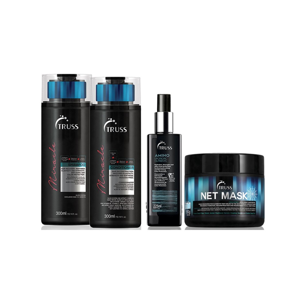 Truss Miracle Shampoo e Condicionador e Amino e Net Mask