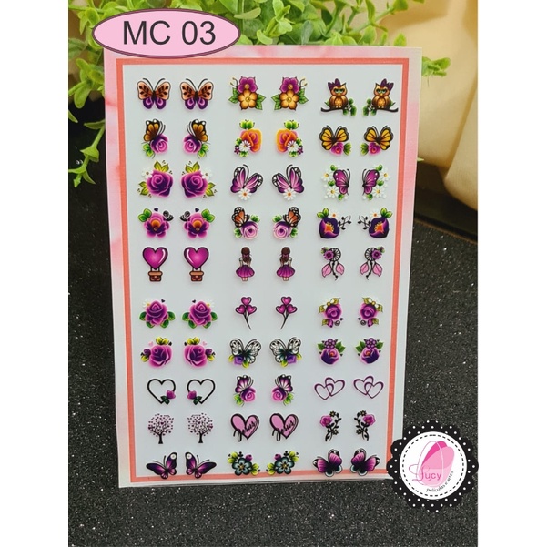 Adesivo De Unhas Flores E Borboletas Roxas MC 03 - Cartela 30 Pares