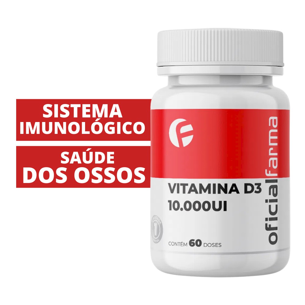 Vitamina D 10000 UI 60 doses Oficial Farma D3 - Matéria Prima Importada - Produto Original Da Fábrica