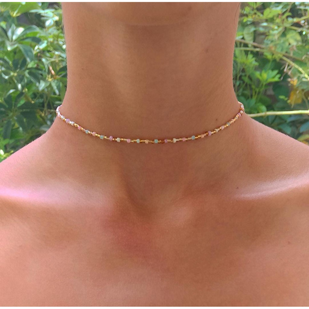 Colar miçanga fina VÁRIAS CORES shocker choker tamanho regulável