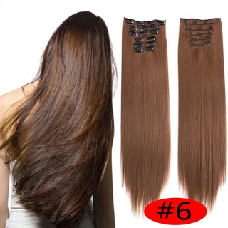 Extensão Do Cabelo Reto Longo 6 Pçs/Set 16 22 Polegada Clips Pedaço De Sintético Para As Mulheres