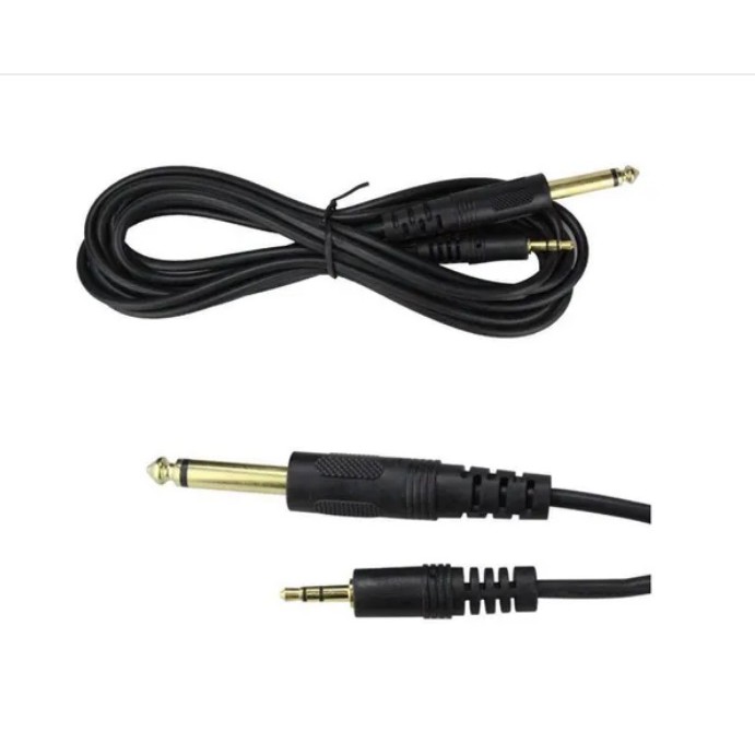Cabo P2 Estereo P10 Mono 1,5 Metro Dupla Blindagem Dourado