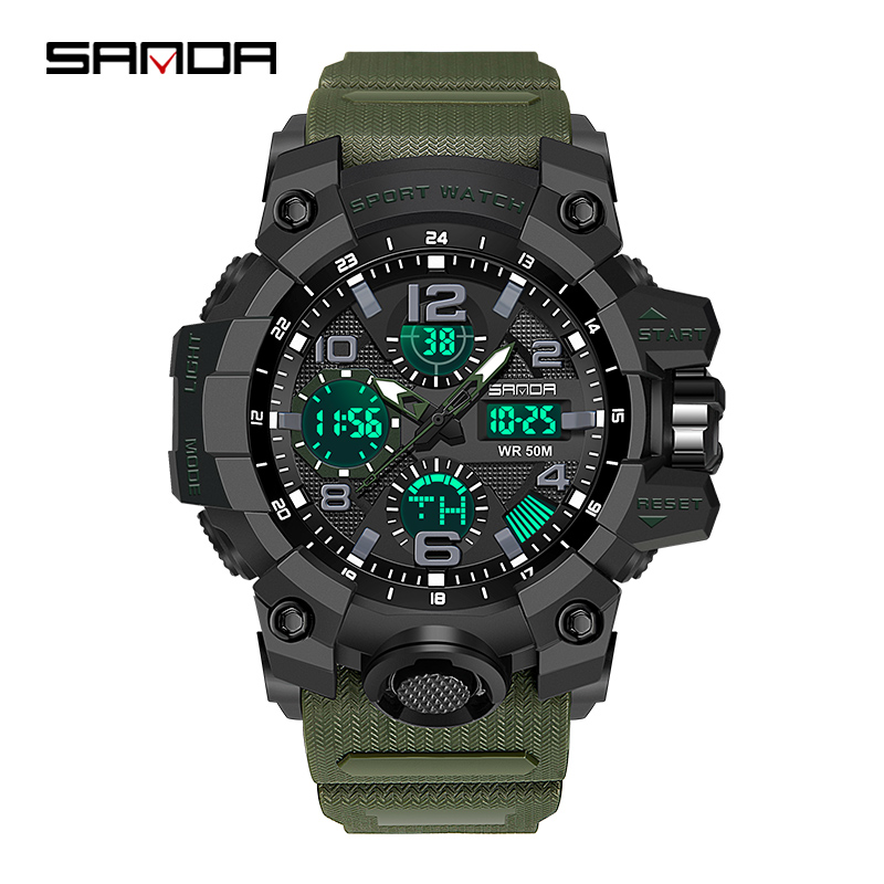 Relógio De Pulso Masculino Esportivo À Prova D'água Luminoso LED Analógico Militar Multifuncional