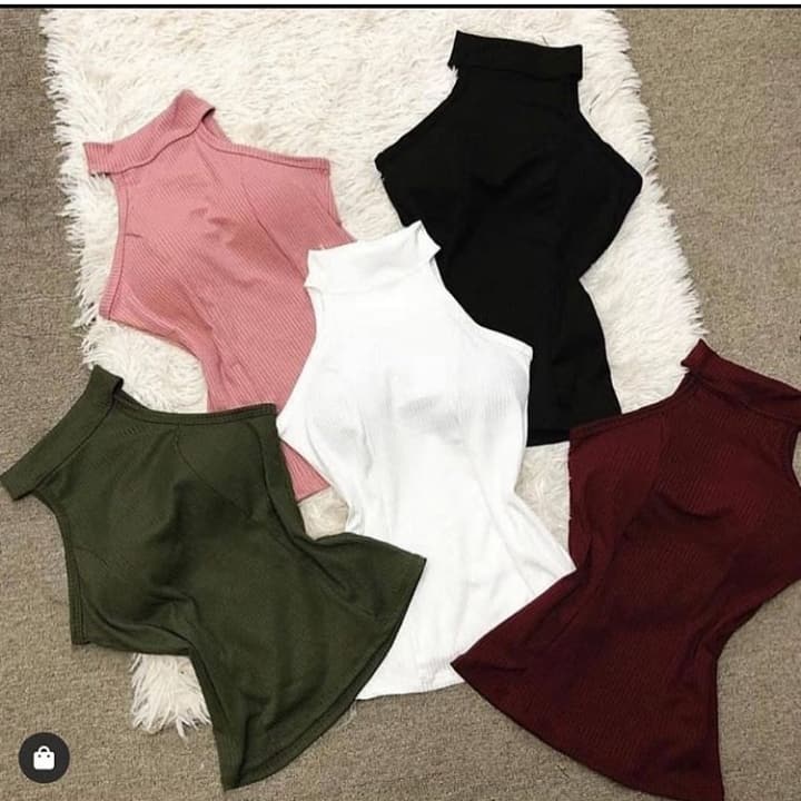 Blusa Canelada Gola Alta Com Bojo Blusinha Regatinha Moda