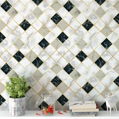 Papel De Parede Lavável Mármore Pedra Preta e Branca Azulejo