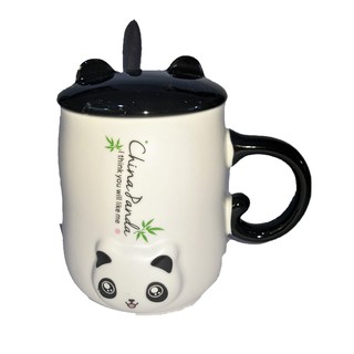 Caneca 3D Panda de Cerâmica com tampa e Colher Charme de Panda