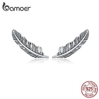 BAMOER Romantic Feather Women Stud Earring 925 Sterling Silver