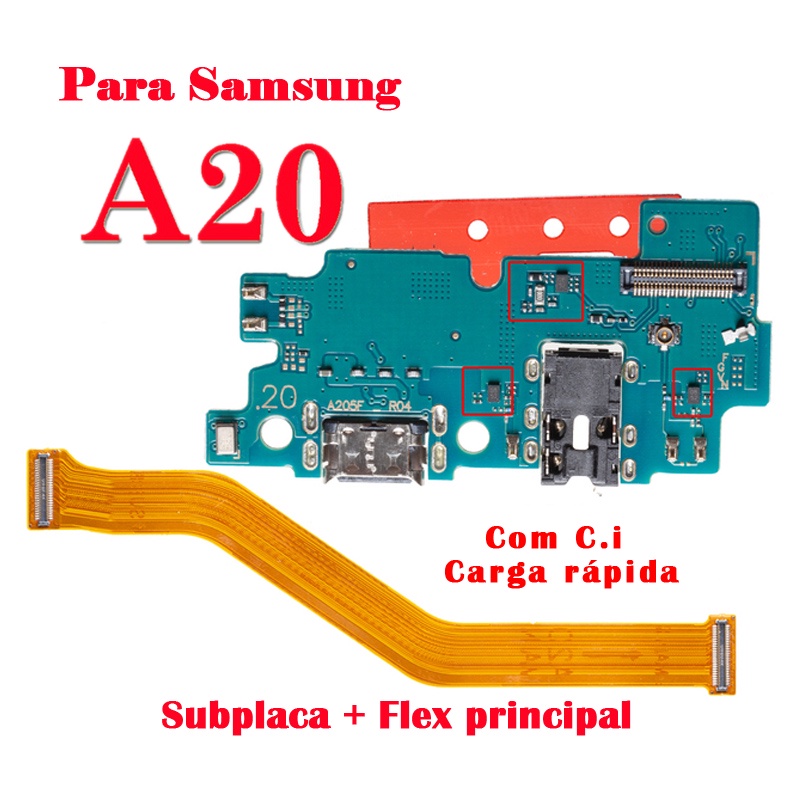 Conector Carga, Dock de Carga \ Flex de carga Para SAMSUNG Galaxy A20 (SM-A205G) turbo Original