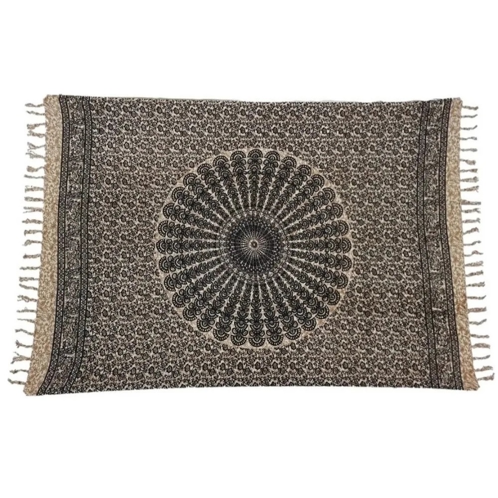 Canga De Praia Viscose Mandala Qualidade Verao Bege Preto - Sports & Outdoors