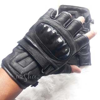 Luvas De Couro De Meio Dedo Shell Genuínas /