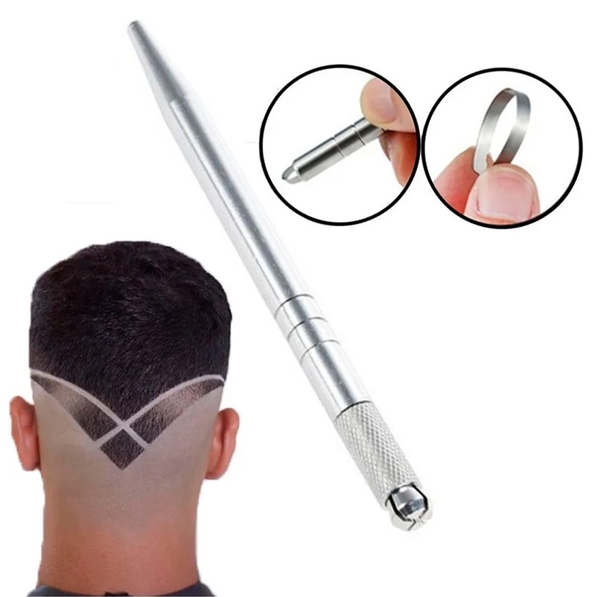 Kit Caneta Navalha Capilar Desenho + 10 Lâminas Barbearia