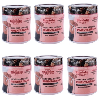 6 Creme para Massagem Gel Massageador Redutor de Medidas Corporal e Abdominal PIMENTA NEGRA Rhenuks