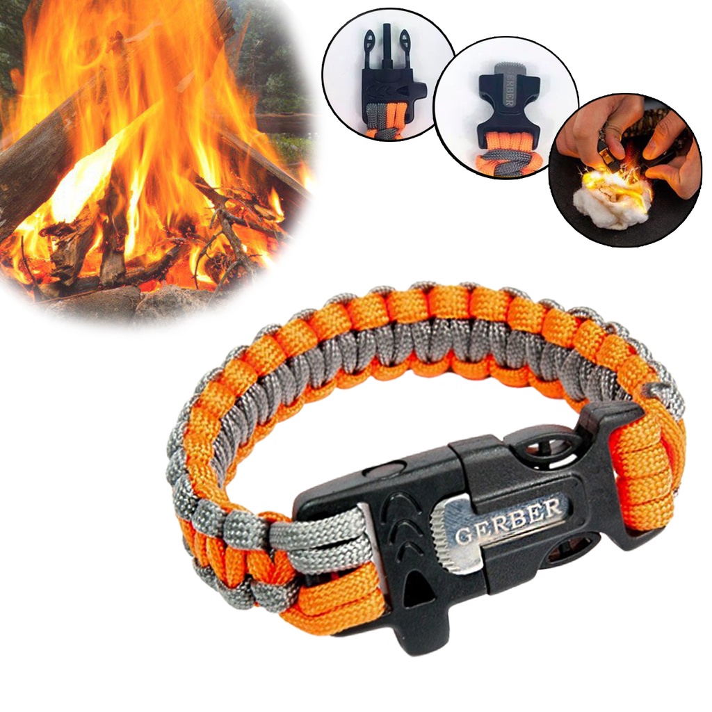 Pulseira Bracelete Paracord Equipamento Tático Pederneira e Apito