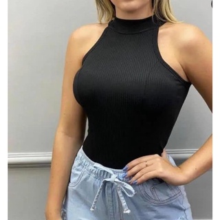 blusa blusinha feminina regata gola alta basica canelada com bojo justa