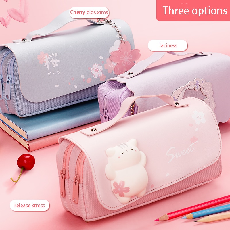 Estojo De Lápis De Grande Capacidade Para Canetas / Material Escolar / Papelaria | Large Capacity Pencil Case Kawaii Pen Case Supplies Pencil Bag School Box Pouch Stationery