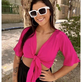 Blusa Cropped Amarrarão Na Frente Laço Manga Curta Super Moda! ! 0019