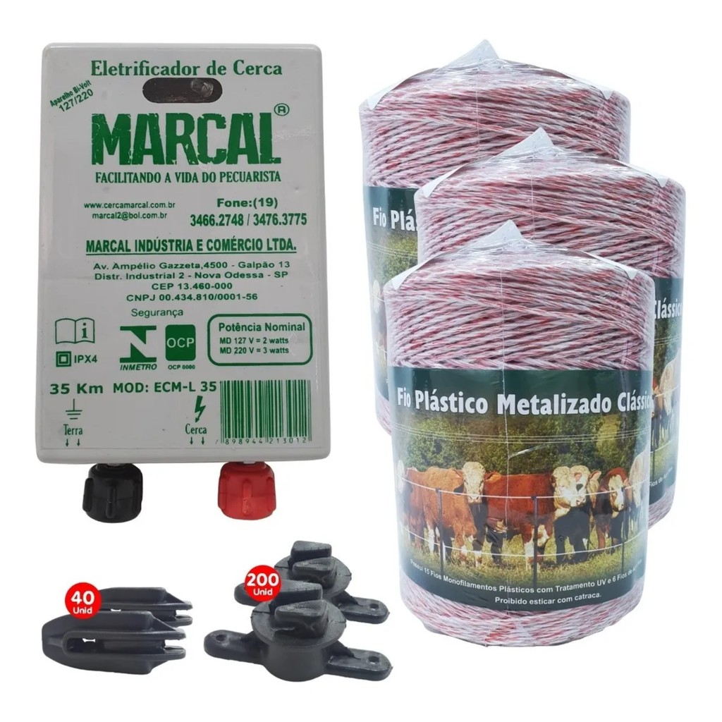 Kit Eletrificador Rural Cerca Elétrica - Gado cavalos - Completo - 1500 M