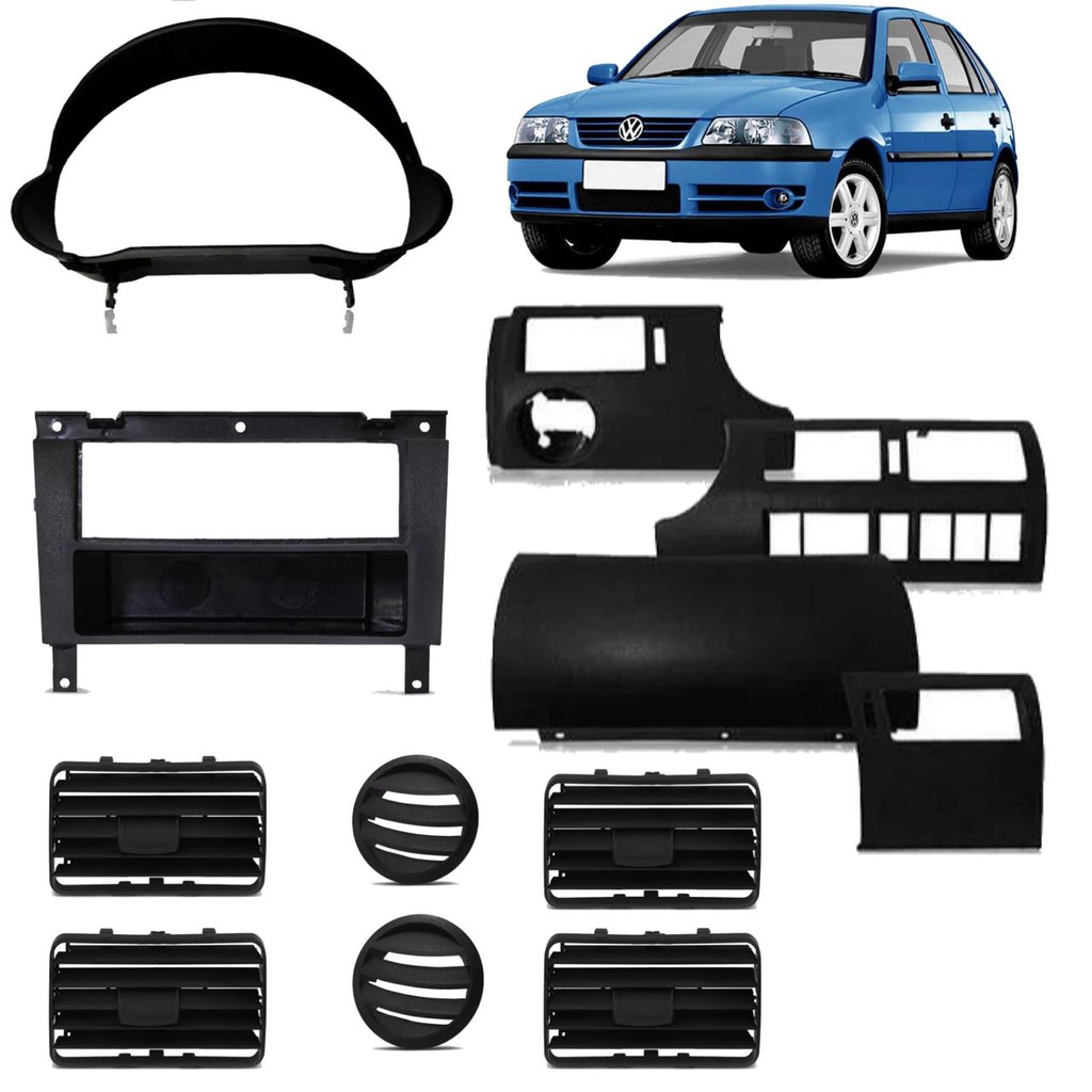 Kit Molduras Painel Rádio Velocímetro + Grades Gol Saveiro Parati G3 Preto em Oferta na Shopee
