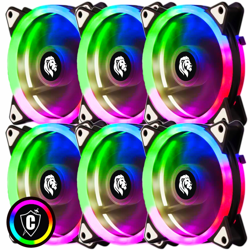 Kit 6 Cooler Fan Led RGB 120mm 12cm Gabinete Pc Gamer Ventoinha