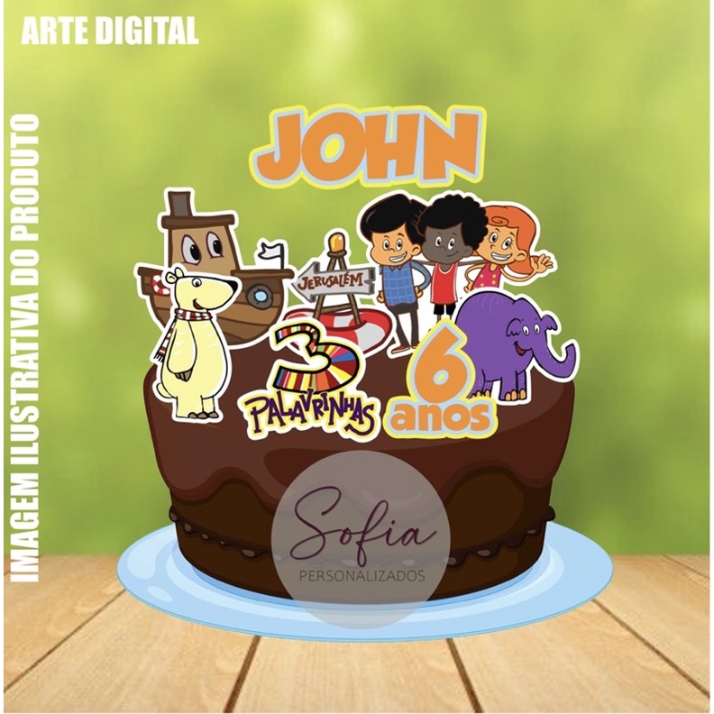 Topo de Bolo - Topper de Bolo Personalizado Aniversário 3 Palavrinhas