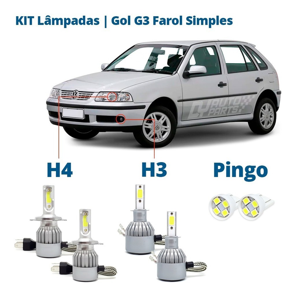 Kit Lampadas Gol G3 2003 Super Led Hd 6000k 7200 Lumens C6 - Escorrega ...