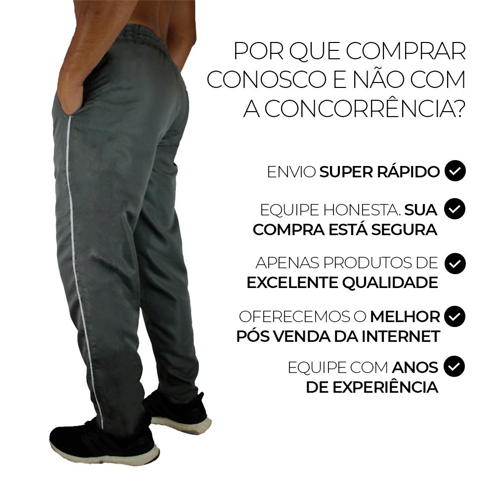Calça Masculina Tactel Leve, 3 Bolsos, Costuras Reforçadas Envio Rápido