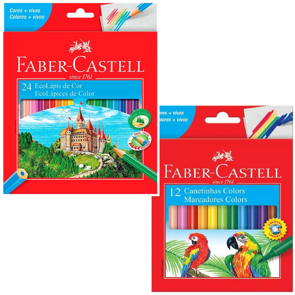 Kit Pintar Colorir Faber-Castell 12 Canetinhas + 24 Lápis de Cor ...