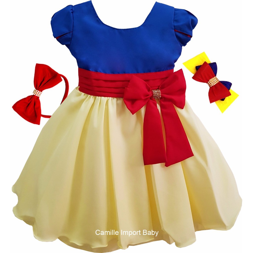 Vestido Infantil De Festa Branca De Neve Com Tiara Super Novidade em Oferta na Shopee