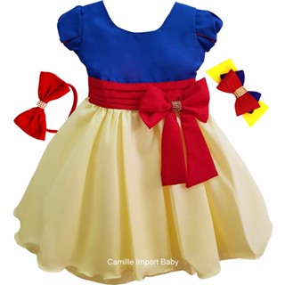 Vestido Infantil De Festa Branca De Neve Com Tiara Super Novidade em Oferta na Shopee