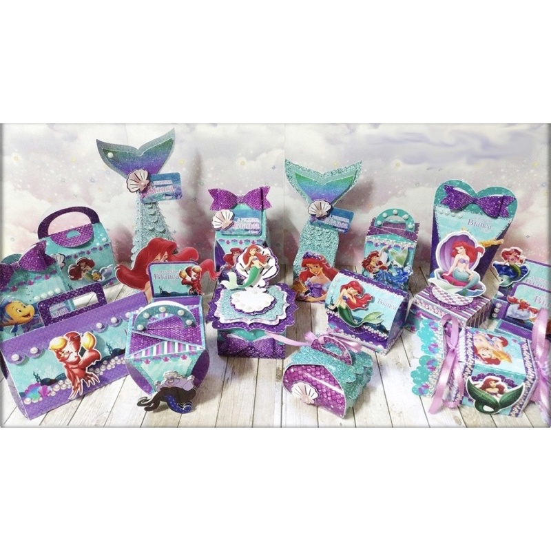 Caixinhas personalizadas, milk, cone e sushi, lembrancinhas, decoração Kit de festa aniversário Ariel princesa sereia