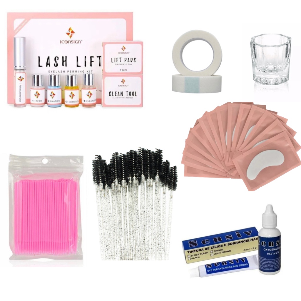 Kit Completo Lash Lifting Com Oxidante e Tintura Sensiv + Pads + Microbrush + Escovinhas