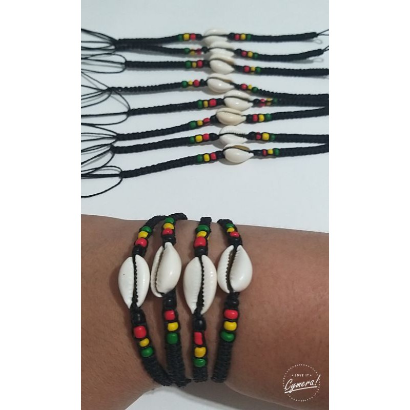 1 Pulseira / Tornozeleira Mácrame Búzios Reggae - Preto