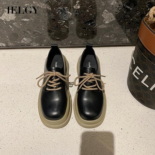 IELGY Estilo Colegial Feminino Retrô Plataforma Preto Couro Sapatos