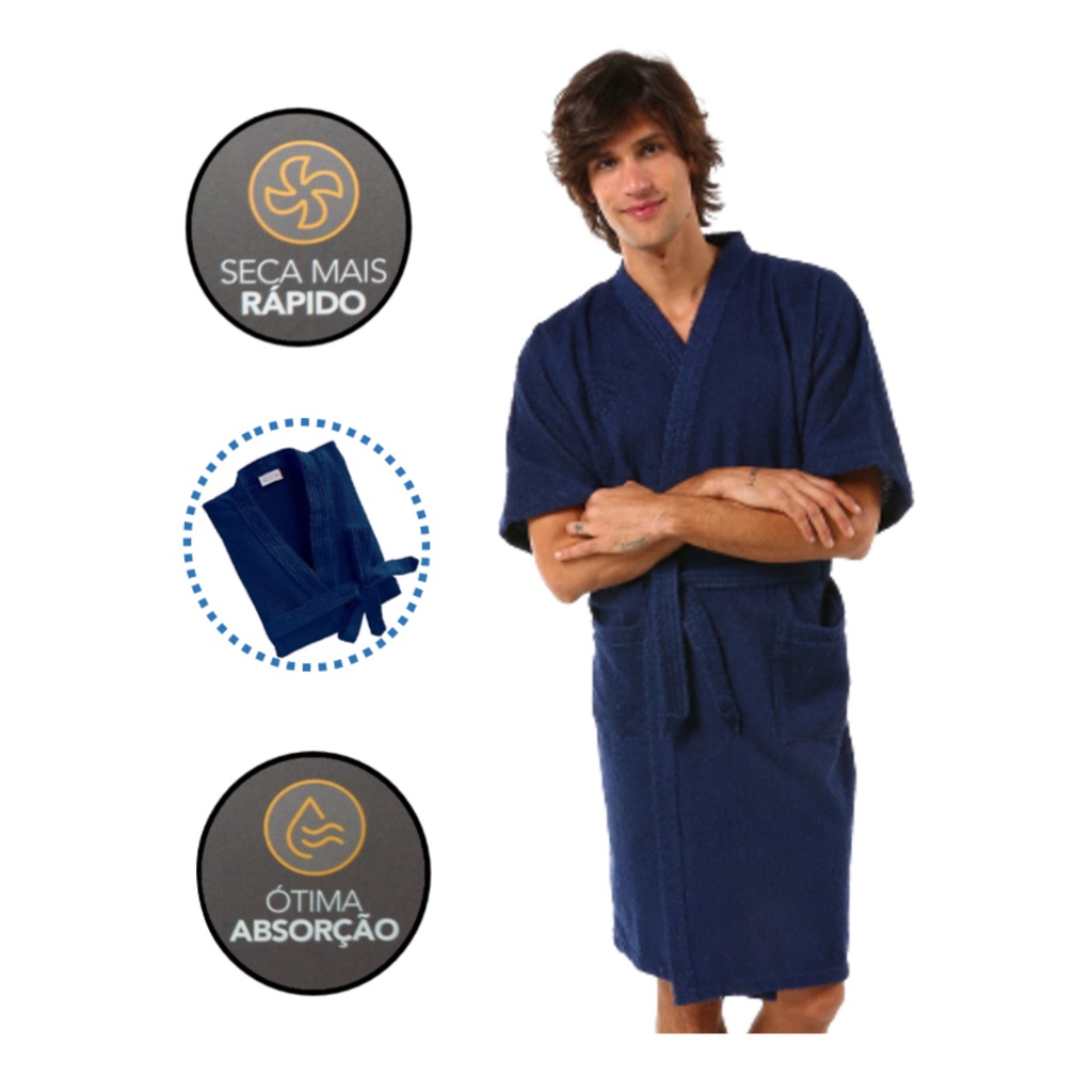 Roupão Felpudo Adulto Masculino Modelo Quimono Malibú