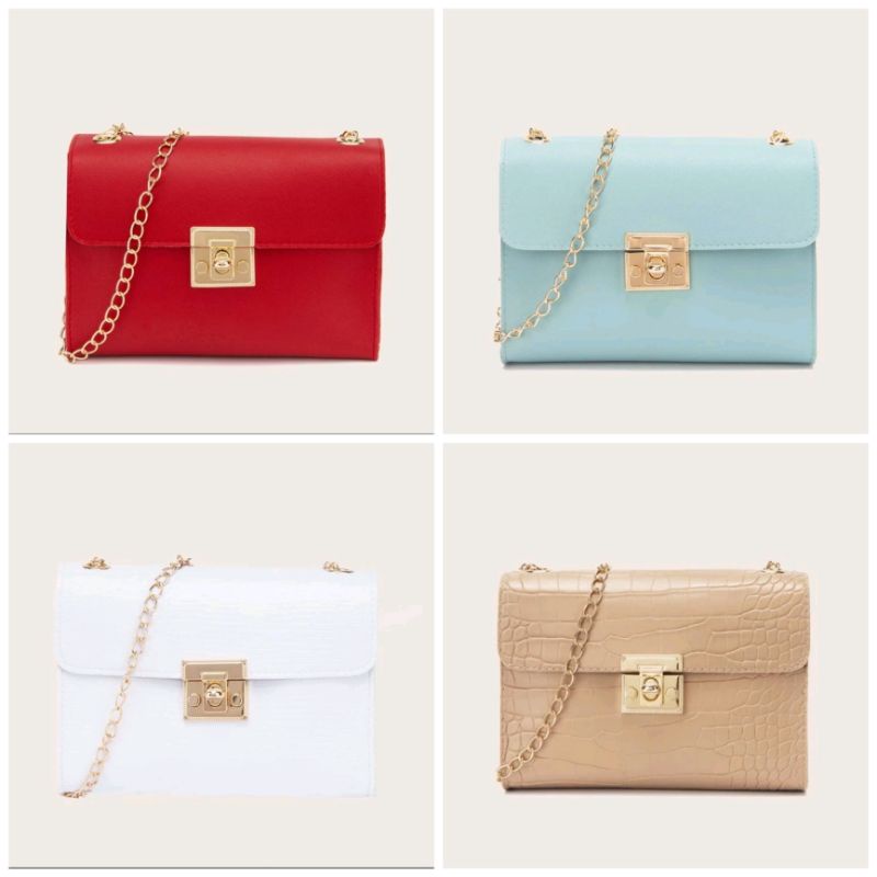 Bolsa Transversal Crossbody Bag Quadrada Lisa Vermelha Azul Bebe Branca Bege Com Detalhes Corrente E Trava Giratoria Douradas Elegante Tumblr Shein Aesthetic Vintage Shopee Brasil