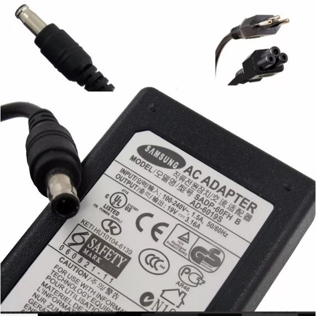 Fonte Para Notebook Samsung 19V 3,16A Com Cabo de Energia