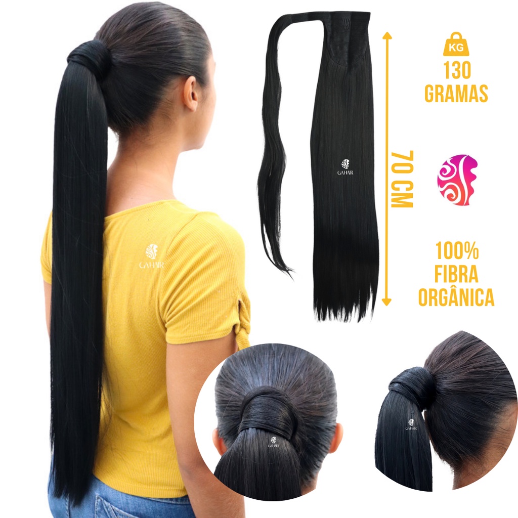 Aplique Rabo De Cavalo Velcro Sleek Finish Liso 100% Organico Identico Ao Humano Longo Com Volume e disfarce Blogueiras