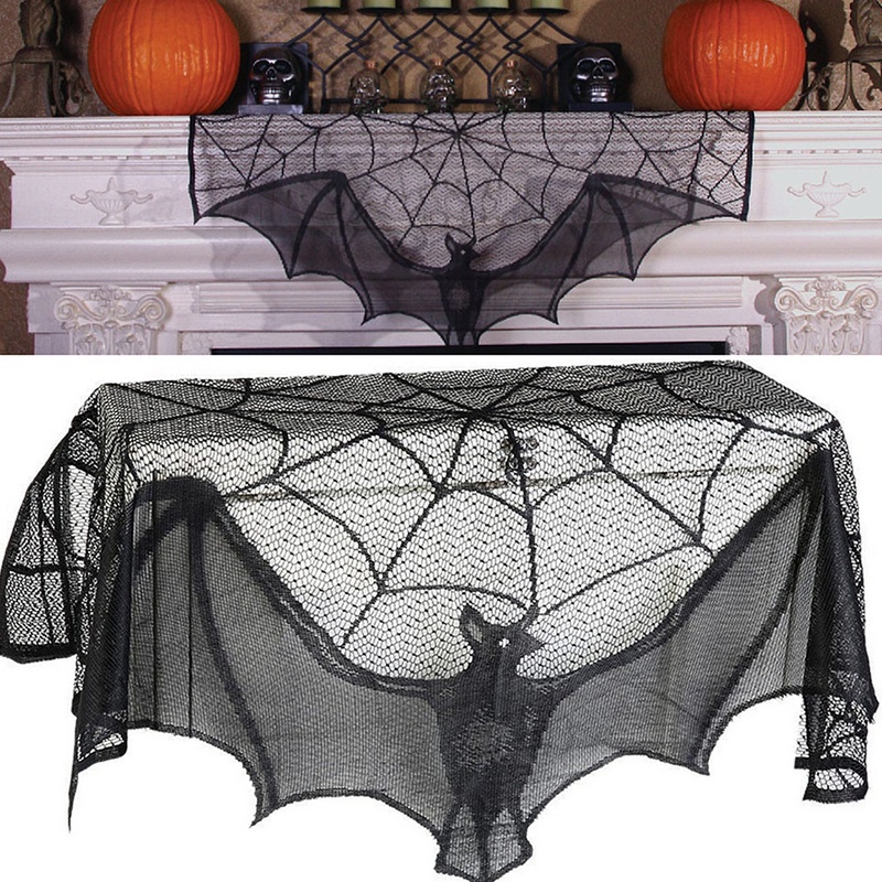 Halloween Preto Morcego Cortina Fogão Teia De Aranha Cortinas De Renda Toalha De Mesa Lareira Capa Fundo Banner Para Fes