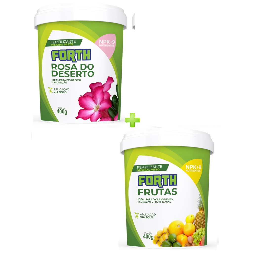 Adubo Fertilizante Forth Rosa do Deserto Floração 400gr + Adubo Fertilizante Forth Frutas 400gr