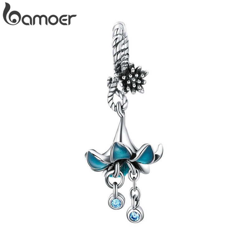 Bamoer Autêntico 925 Pingente De Flor De Prata Esterlina Pulseiras De Charme Acessórios Esmalte Azul BSC034 em Oferta na Shopee