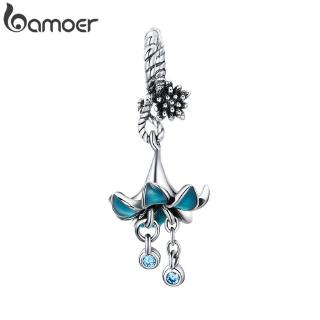 Bamoer Autêntico 925 Pingente De Flor De Prata Esterlina Pulseiras De Charme Acessórios Esmalte Azul BSC034