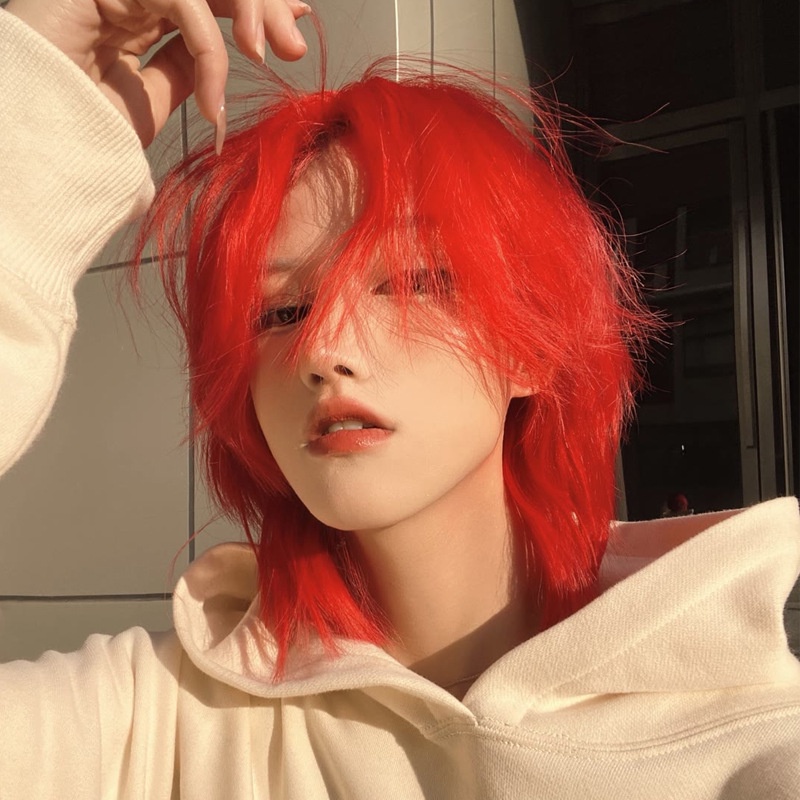 320 peruca curta cabelo reto grande vermelho tainha cabeça peruca masculino conjunto de cabelo mostrar desempenho peruca
