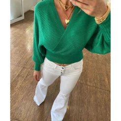 Blusa tricot decote V manga longa