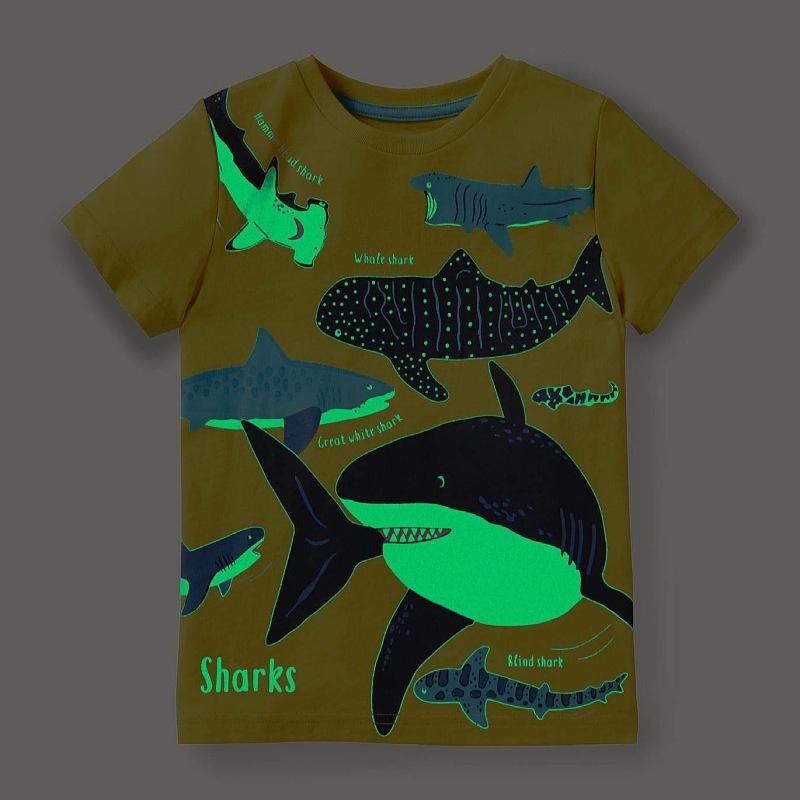 2026 Novo Verão T Camisa De Algodão Manga Curta Dos Desenhos Animados Baleia Luminosa Camisetas Crianças Camiseta Menina