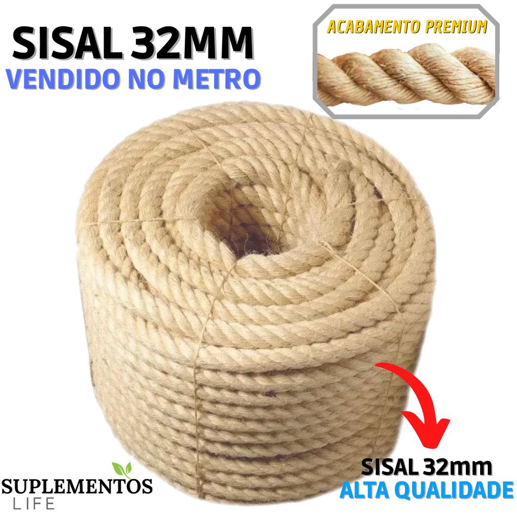 Corda De Sisal Natural 32mm Naval Reforçada Exercício Funcional Rope Climb Artesanato Decoração
