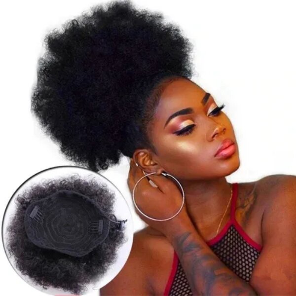 Aplique Coque Cacheado Afro Puff Rabo de Cavalo - Fibra Orgânica