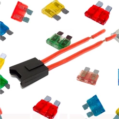 Kit Porta Fusível Lamina Comum Fio 4mm + Fusível Lâmina 5A 7,5A 10A 15A 20A 25A 30A 40A